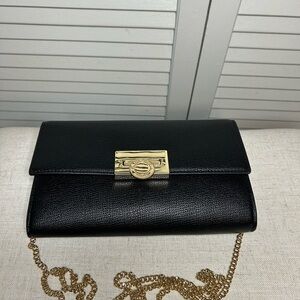 Ted Baker London Black Leather Clutch with Gold Hardware